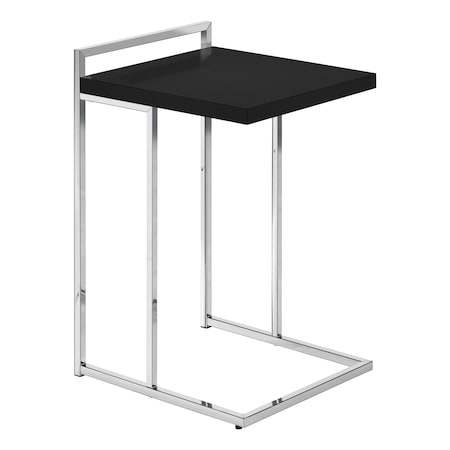 Accent Table, C-shaped, End, Side, Snack, Living Room, Bedroom, Metal, Laminate, Black, Chrome